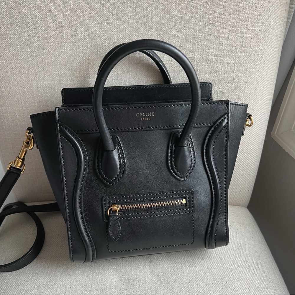 CELINE Nano Luggage Black Smooth Calfskin Crossbody Bag